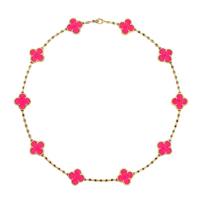 [Lora]NEW CLOVER 10 MOTIFS PINK ENAMEL NECKLACE