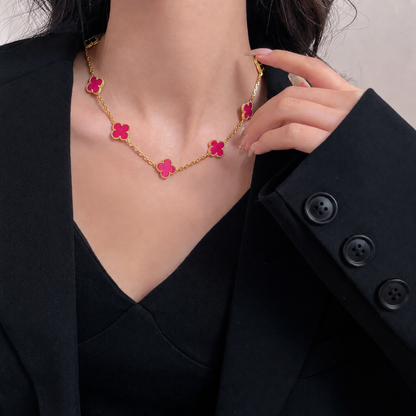 [Lora]NEW CLOVER 10 MOTIFS PINK ENAMEL NECKLACE