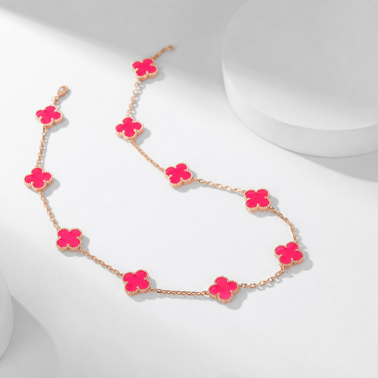 [Lora]NEW CLOVER 10 MOTIFS PINK ENAMEL NECKLACE