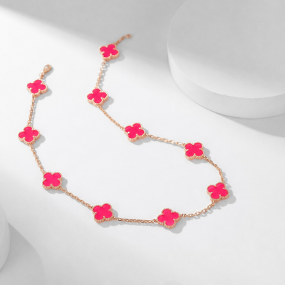 [Lora]NEW CLOVER 10 MOTIFS PINK ENAMEL NECKLACE