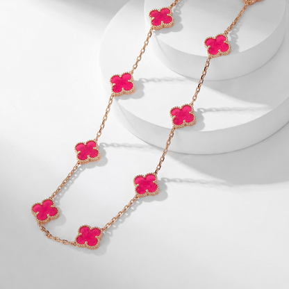 [Lora]NEW CLOVER 10 MOTIFS PINK ENAMEL NECKLACE