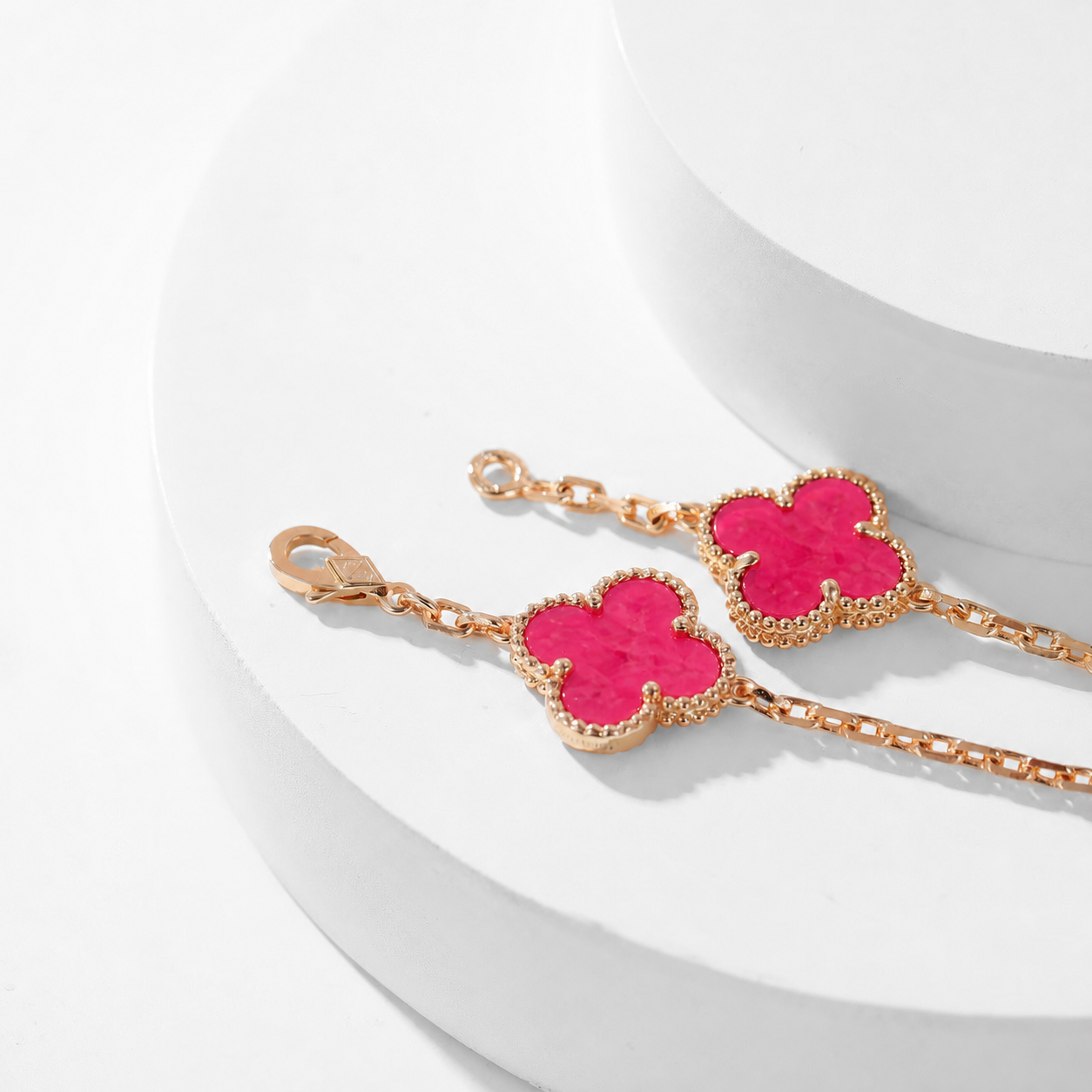 [Lora]NEW CLOVER 10 MOTIFS PINK ENAMEL NECKLACE