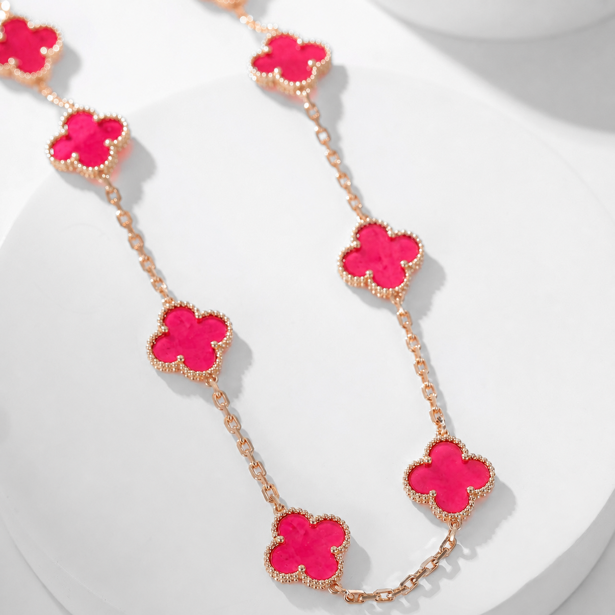 [Lora]NEW CLOVER 10 MOTIFS PINK ENAMEL NECKLACE
