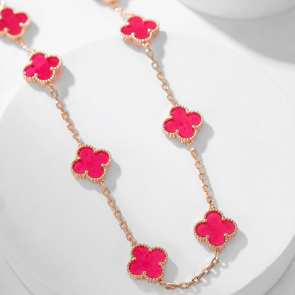 [Lora]NEW CLOVER 10 MOTIFS PINK ENAMEL NECKLACE
