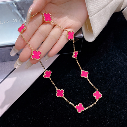 [Lora]NEW CLOVER 10 MOTIFS PINK ENAMEL NECKLACE
