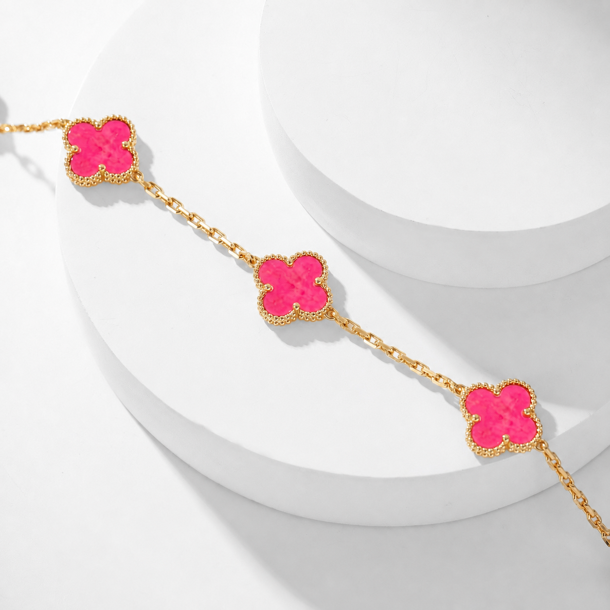 [Lora]NEW CLOVER 10 MOTIFS PINK ENAMEL NECKLACE