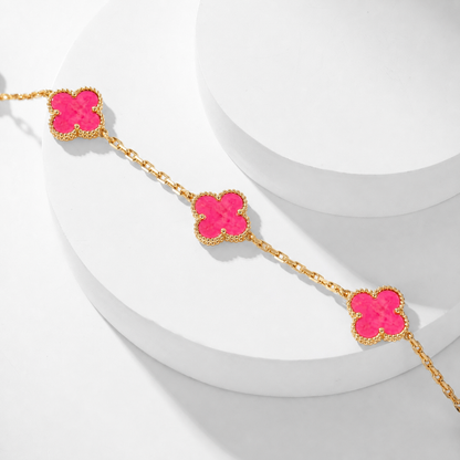 [Lora]NEW CLOVER 10 MOTIFS PINK ENAMEL NECKLACE