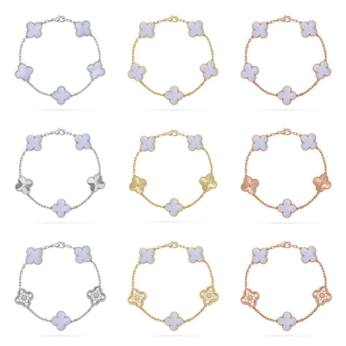 [Lora] CLOVER 5 MOTIF PURPLE CHALCEDONY BRACELET COLLECTION