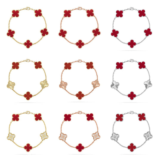 [Lora] CLOVER 5 MOTIF RED CORNELIAN BRACELET COLLECTION