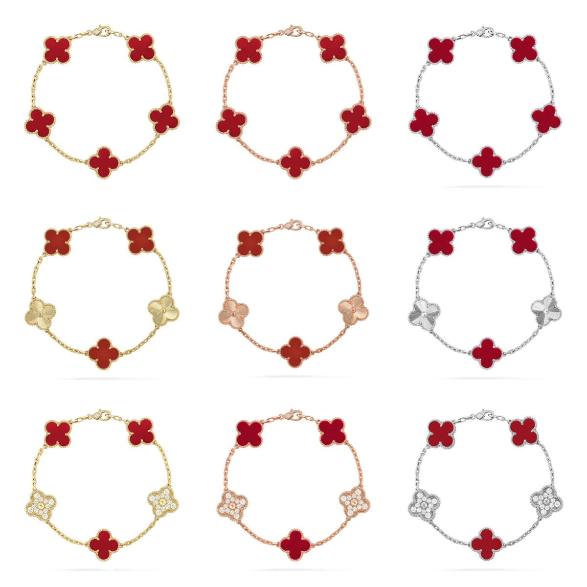 [Lora]CLOVER  5 MOTIFS CARNELIAN GOLD BRACELET