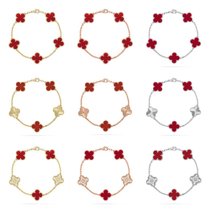 [Lora]CLOVER  5 MOTIFS CARNELIAN GOLD BRACELET