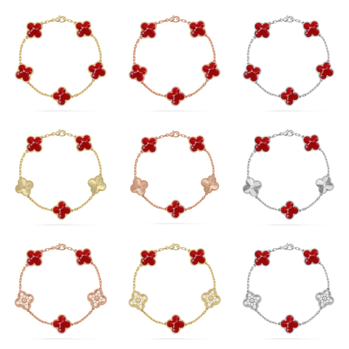 [Lora]CLOVER 5 MOTIF RED PATTERN BRACELET COLLECTION
