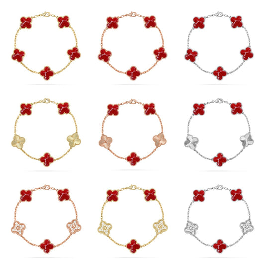 [Lora]CLOVER 5 MOTIF RED PATTERN BRACELET COLLECTION