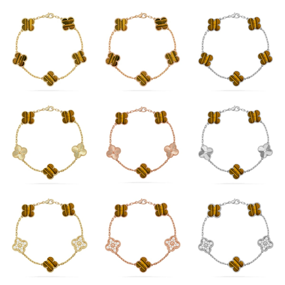 [Lora] CLOVER 5 MOTIFS TIGER EYE BRACELET COLLECTION