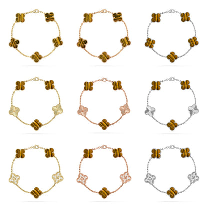 [Lora] CLOVER 5 MOTIFS TIGER EYE BRACELET COLLECTION