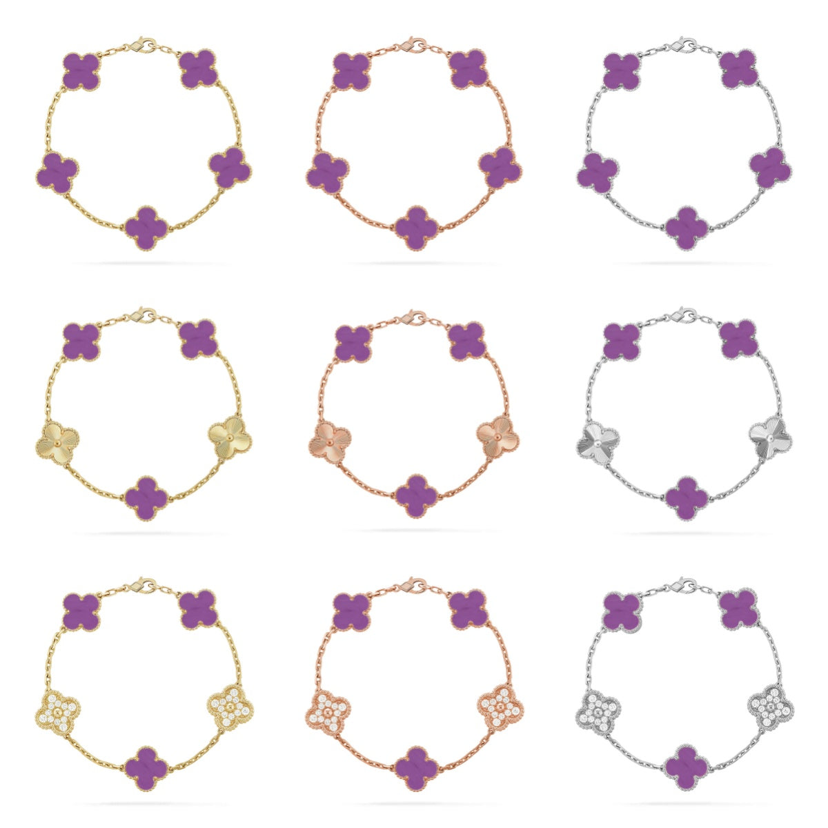 [Lora] CLOVER 5 MOTIF VIOLET BRACELET COLLECTION