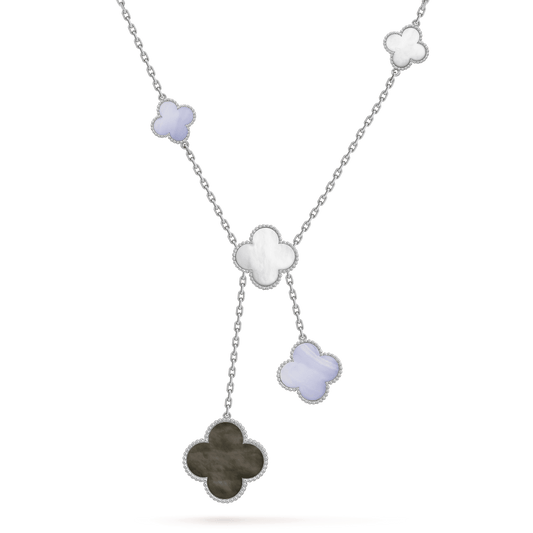 [LORA]CLOVER MOP CHALCEDONY NECKLACE SILVER 6 MOTIF