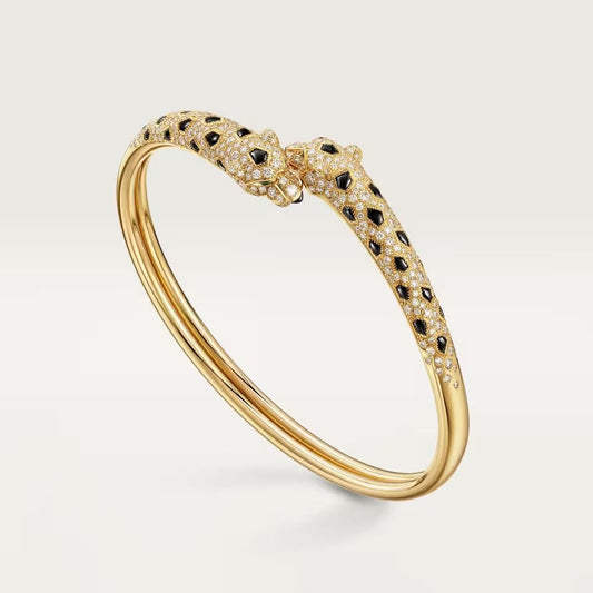 [Lora] PANTHERE DOUBLE HEADED HALF DIAMOND OPEN BRACELET