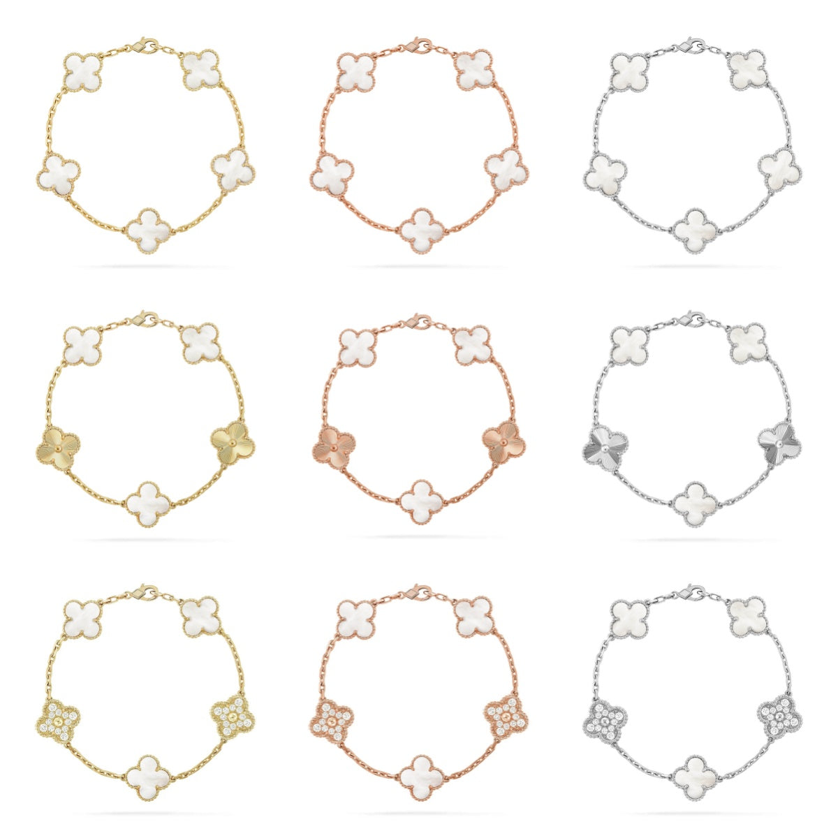 [Lora]CLOVER WHITE PEARL MOP 5 MOTIF BRACELET COLLECTION