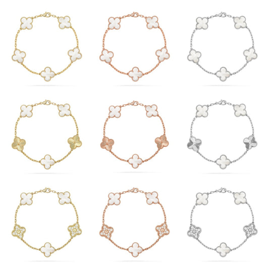 [Lora]CLOVER WHITE PEARL MOP 5 MOTIF BRACELET COLLECTION