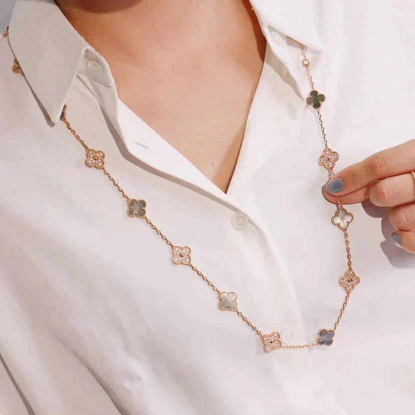 [Lora]CLOVER 20 MOTIFS DARK MOP DIAMOND  NECKLACE