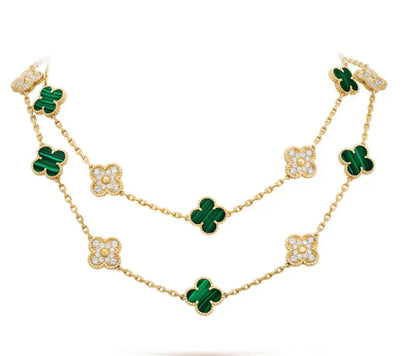 [LORA]CLOVER 20 MOTIFS MALACHITE DIAMOND NECKLACE