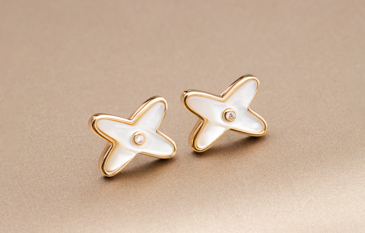 [LORA]JEUX DE WHITE MOP PINK GOLD DIAMOND EARRINGS