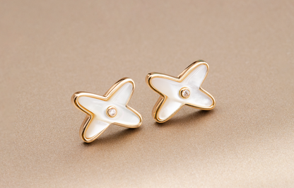 [LORA]JEUX DE WHITE MOP PINK GOLD DIAMOND EARRINGS