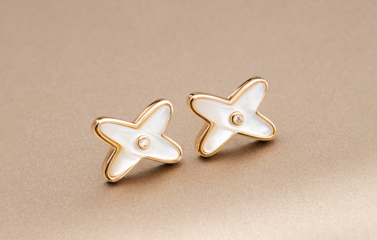[LORA]JEUX DE WHITE MOP PINK GOLD DIAMOND EARRINGS