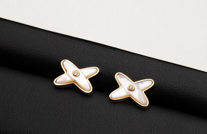 [LORA]JEUX DE WHITE MOP ROSE GOLD DIAMOND EARRINGS