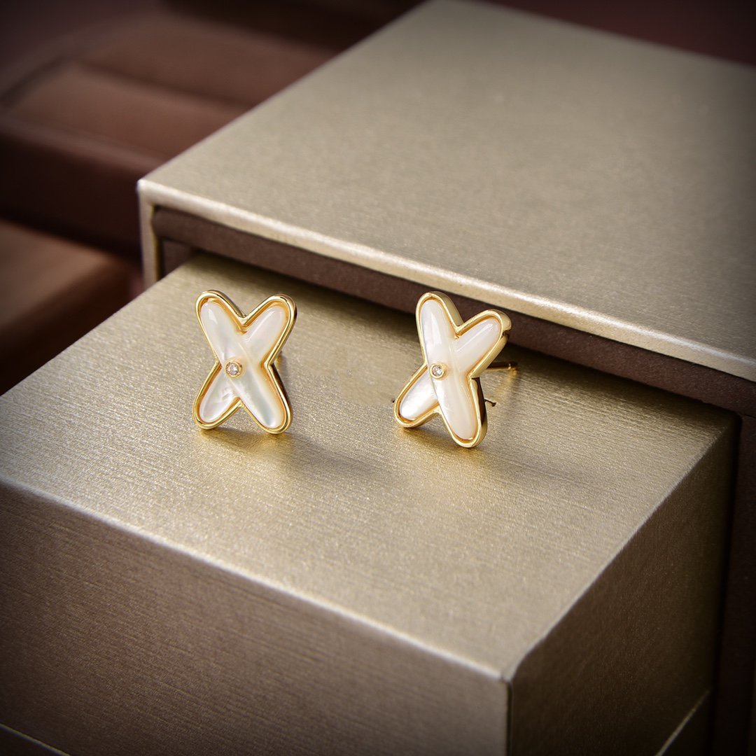 [LORA]JEUX DE WHITE MOP GOLD DIAMOND EARRINGS