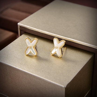 [LORA]JEUX DE WHITE MOP GOLD DIAMOND EARRINGS