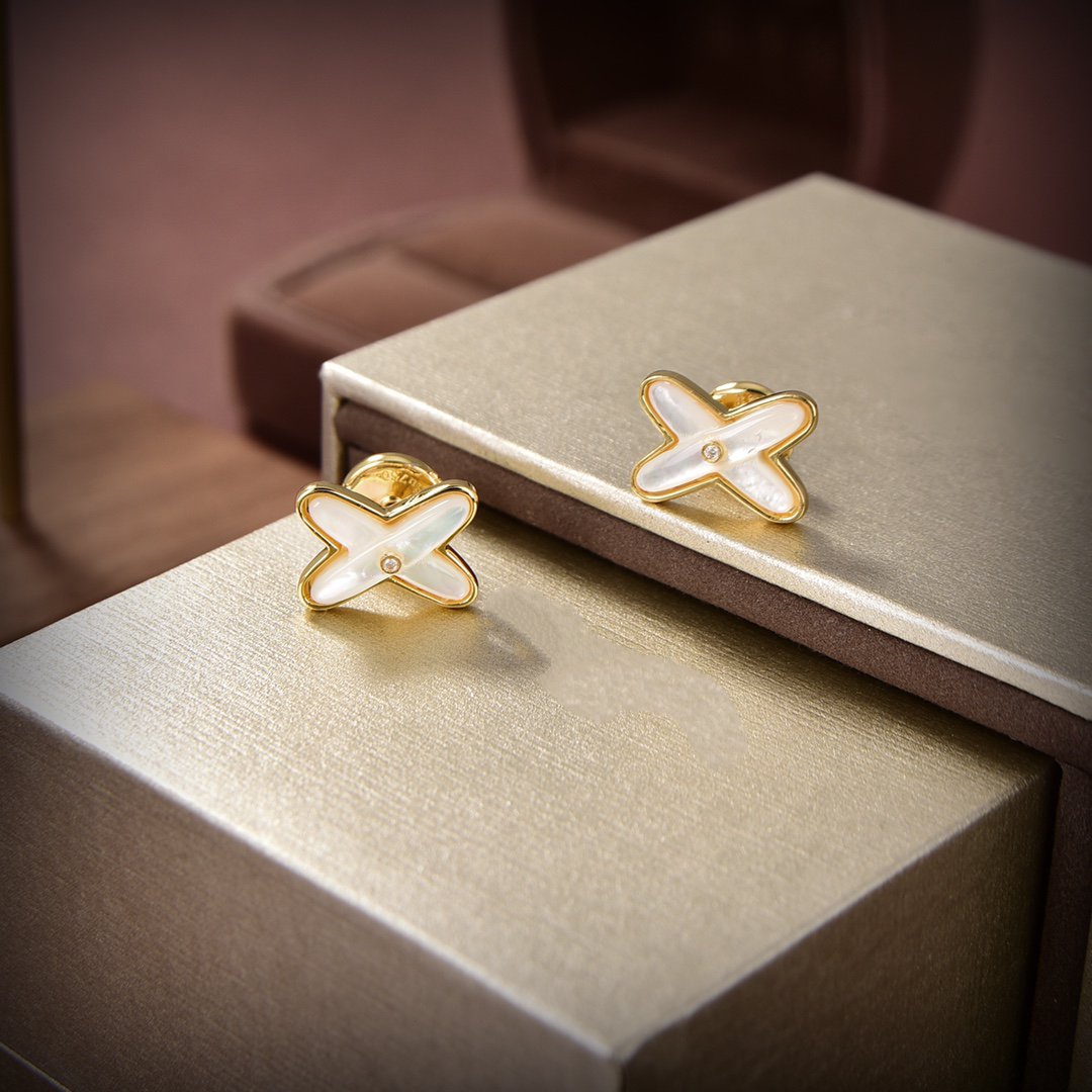 [LORA]JEUX DE WHITE MOP GOLD DIAMOND EARRINGS