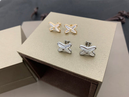 [LORA]JEUX DE WHITE MOP SILVER DIAMOND EARRINGS
