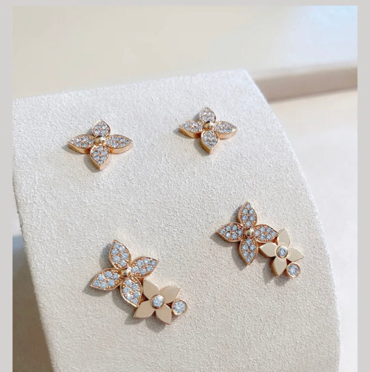[LORA]STAR BLOSSOM STUD EARRINGS PINK GOLD DIAMONDS