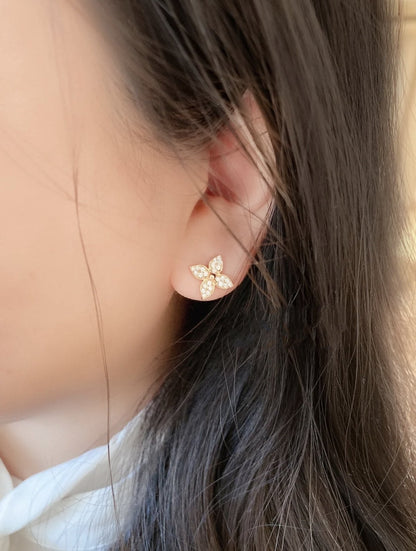 [LORA]STAR BLOSSOM STUD EARRINGS PINK GOLD DIAMONDS
