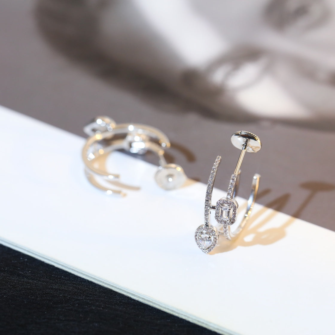 [LORA] CREOLES MY TWIN 2 RANGS SILVER DIAMOND EARRINGS