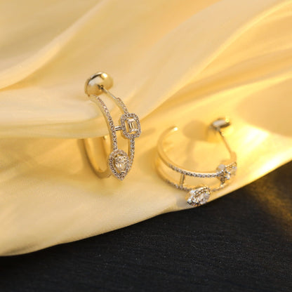 [LORA] CREOLES MY TWIN 2 RANGS SILVER DIAMOND EARRINGS