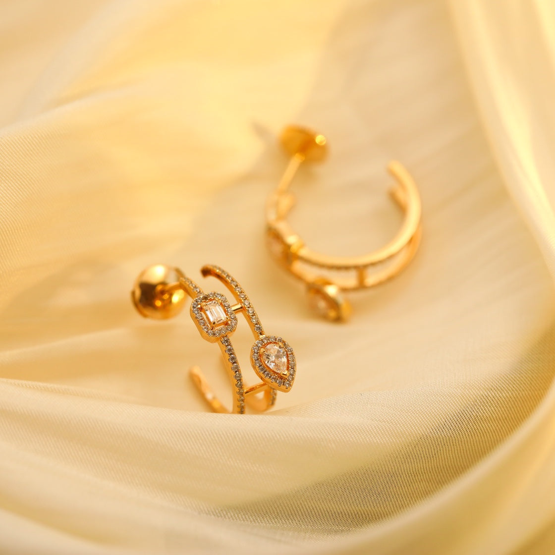 [LORA] CREOLES MY TWIN 2 RANGS SILVER DIAMOND EARRINGS