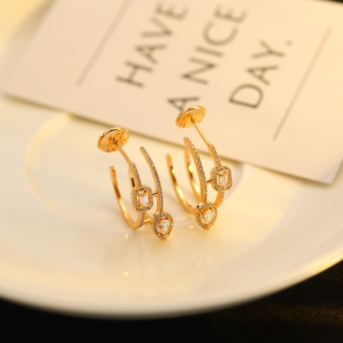 [LORA] CREOLES MY TWIN 2 RANGS SILVER DIAMOND EARRINGS