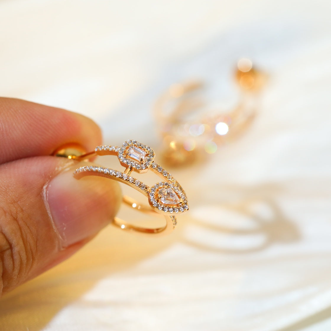 [LORA] CREOLES MY TWIN 2 RANGS SILVER DIAMOND EARRINGS