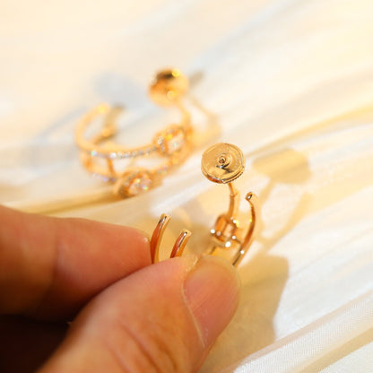 [LORA] CREOLES MY TWIN 2 RANGS SILVER DIAMOND EARRINGS