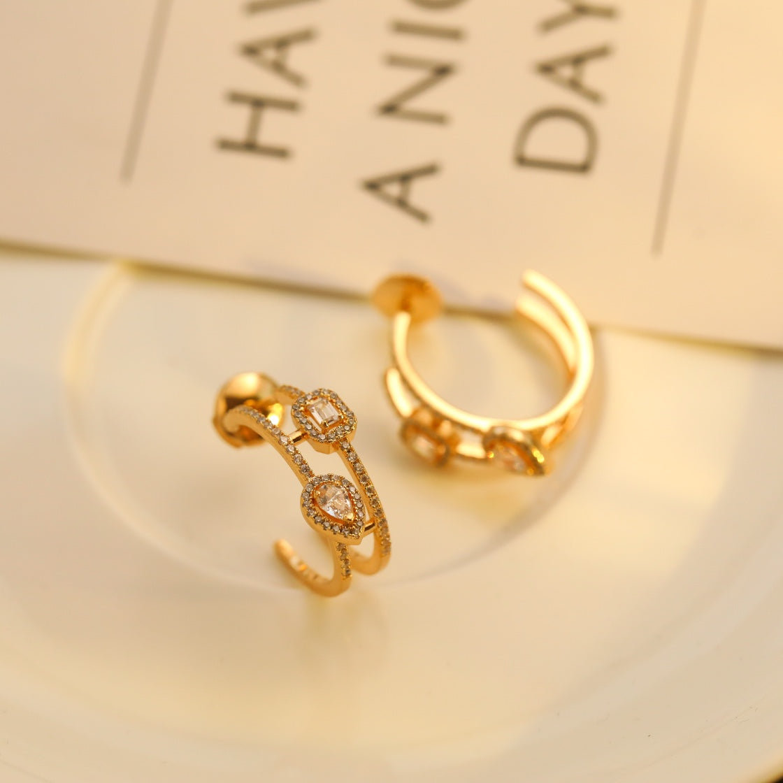 [LORA] CREOLES MY TWIN 2 RANGS SILVER DIAMOND EARRINGS