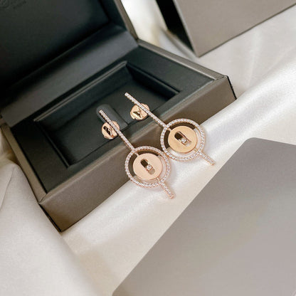 [LORA] LUCKY MOVE ARROW PINK GOLD DIAMOND EARRINGS