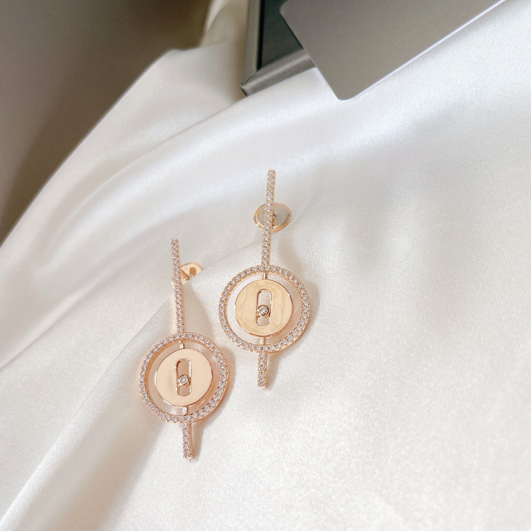 [LORA] LUCKY MOVE ARROW PINK GOLD DIAMOND EARRINGS