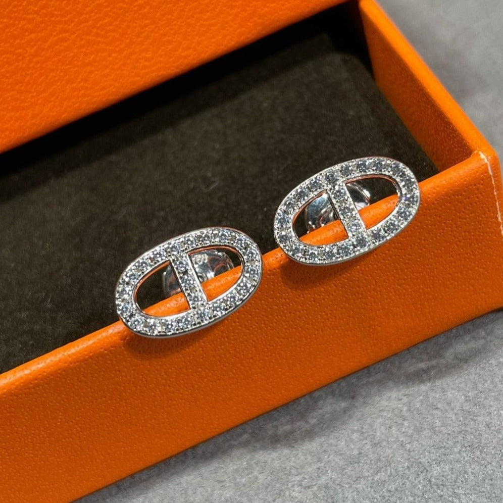 [LORA]HM FULL DIAMOND PIG NOSE STUD EARRINGS
