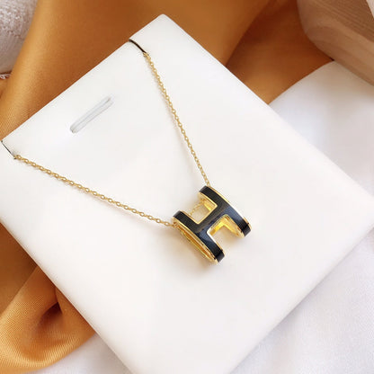 [LORA]HM CLIC BLACK ENAMEL GOLD NECKLACE