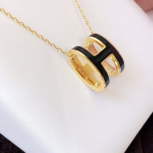 [LORA]HM CLIC BLACK ENAMEL GOLD NECKLACE