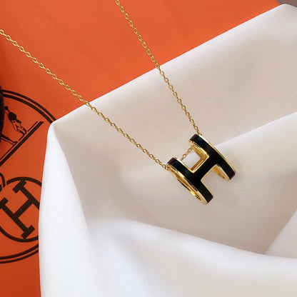 [LORA]HM CLIC BLACK ENAMEL GOLD NECKLACE