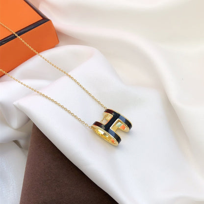[LORA]HM CLIC BLACK ENAMEL GOLD NECKLACE